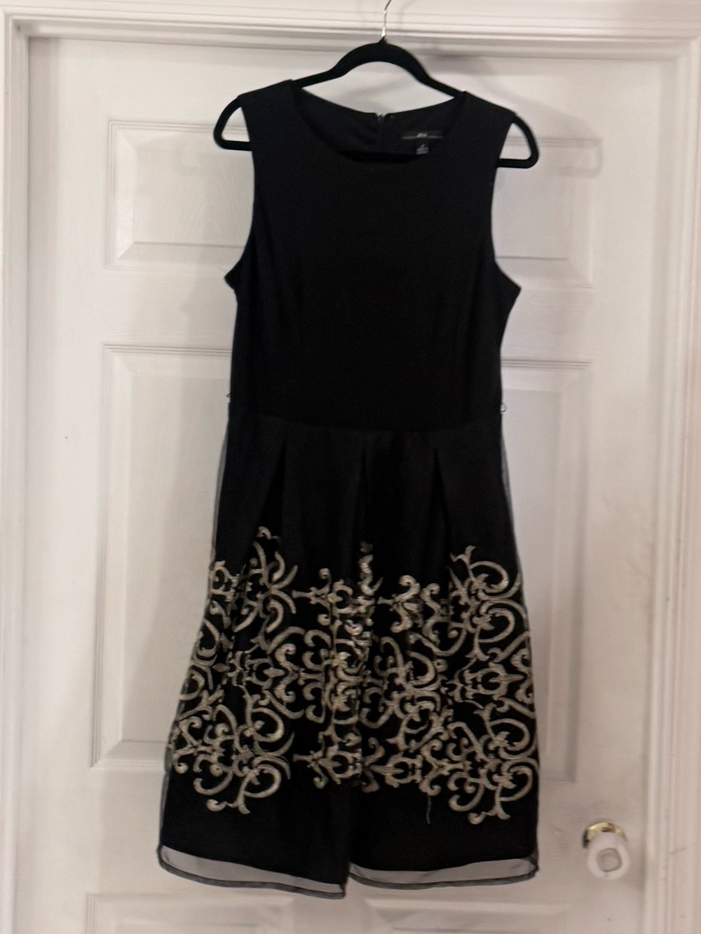 Black Sleeveless Dress with Gold Embroidered Hem size 12